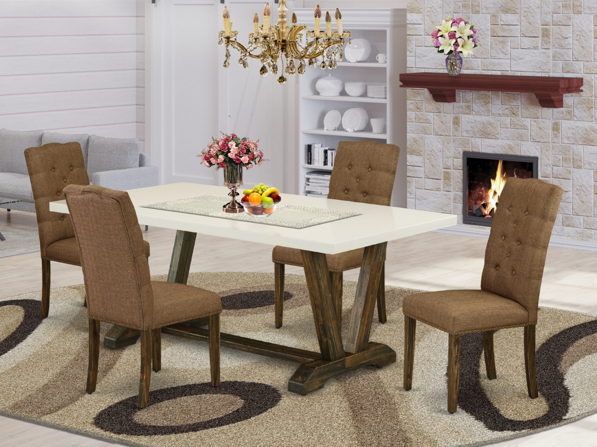 V727EL718-5 Dining Room Table Set Included 4 Kitchen Parson Chairs Dining Table with Linen White Rectangular Table Top, Multi-Color - 5 Piece