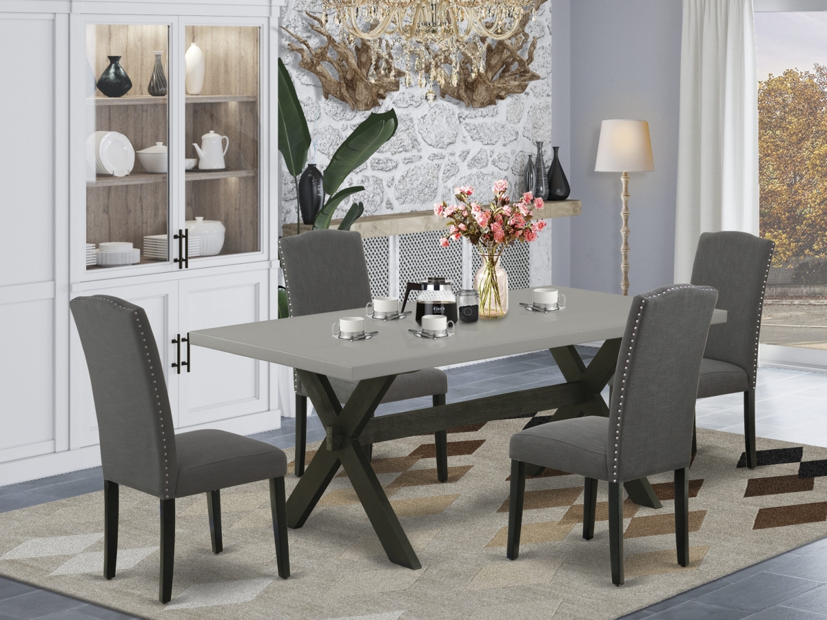 X697EN120-5 Dining Table with Cement Color Rectangular Dining Table Top, Multi-Color - 5 Piece
