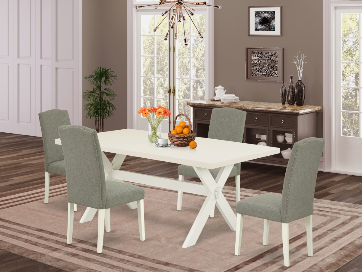 X027EN206-5 Dining Table with Linen White Rectangular Dining Table Top, Multi-Color - 5 Piece