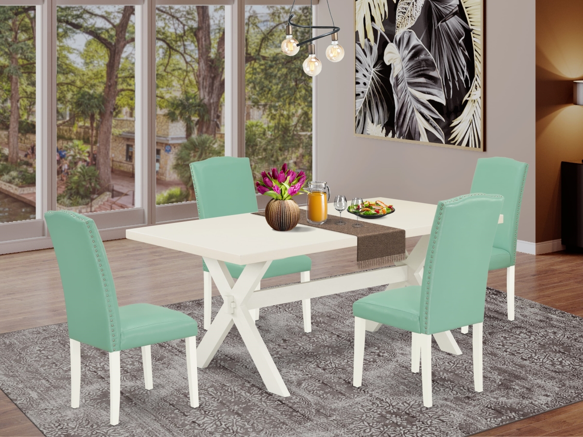 X027EN257-5 Kitchen Dining Table with Linen White Dining Table Top, Multi-Color - 5 Piece