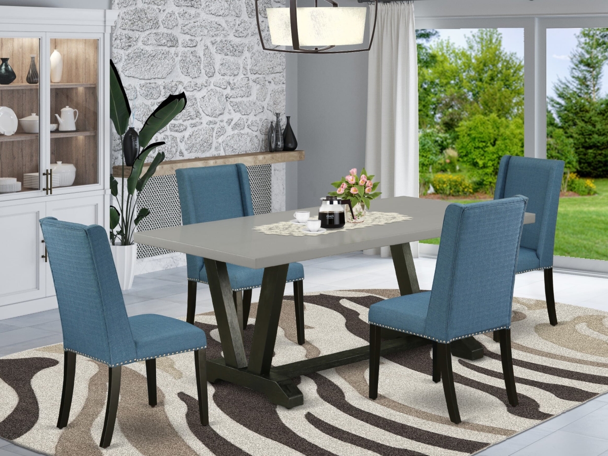 V697FL121-5 Dining Table with Cement Color Dining Table Top, Multi-Color - 5 Piece