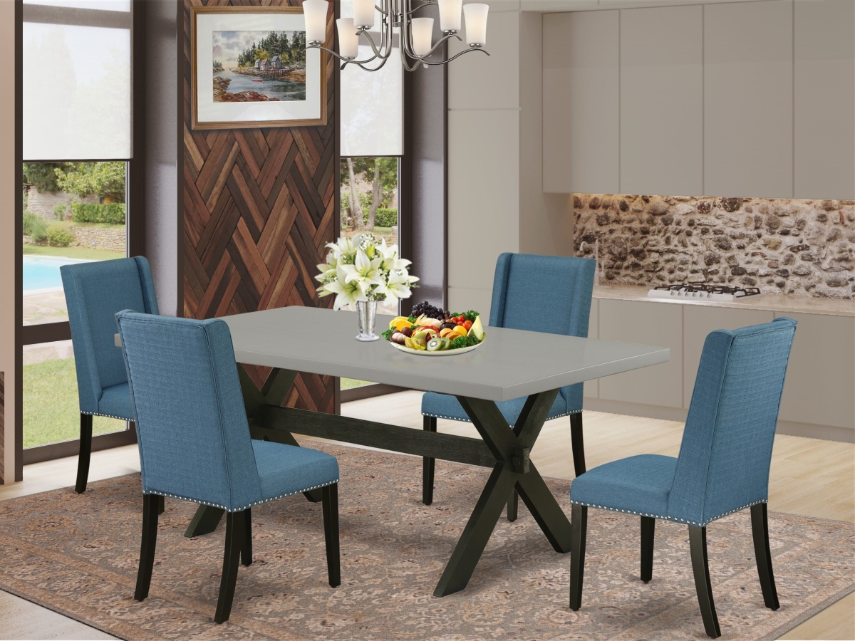 X697FL121-5 Kitchen Dining Table with Cement Color Dining Table Top, Multi-Color - 5 Piece