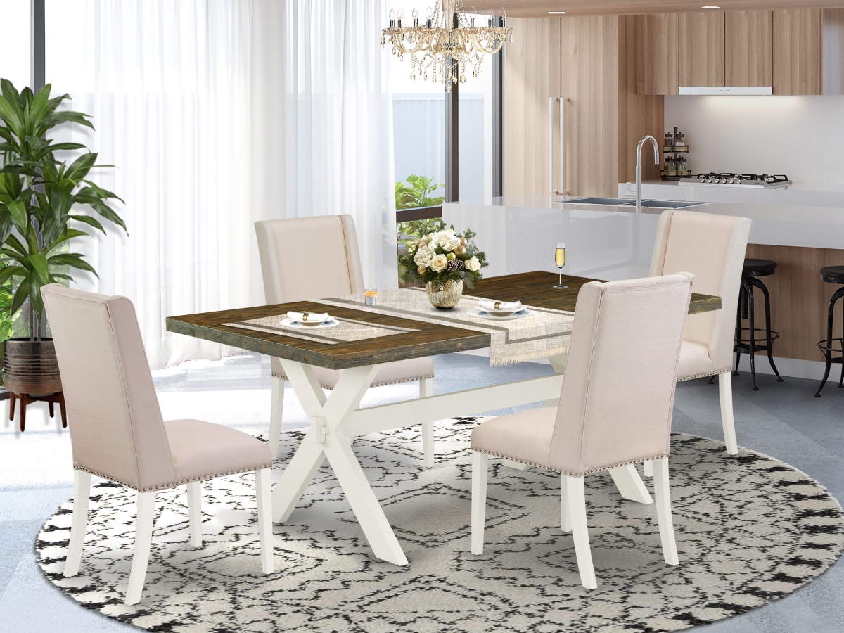 X077FL201-5 Kitchen Dinette Set Rectangular Dining Table with Distressed Jacobean Dining Table Top, Multi-Color - 5 Piece