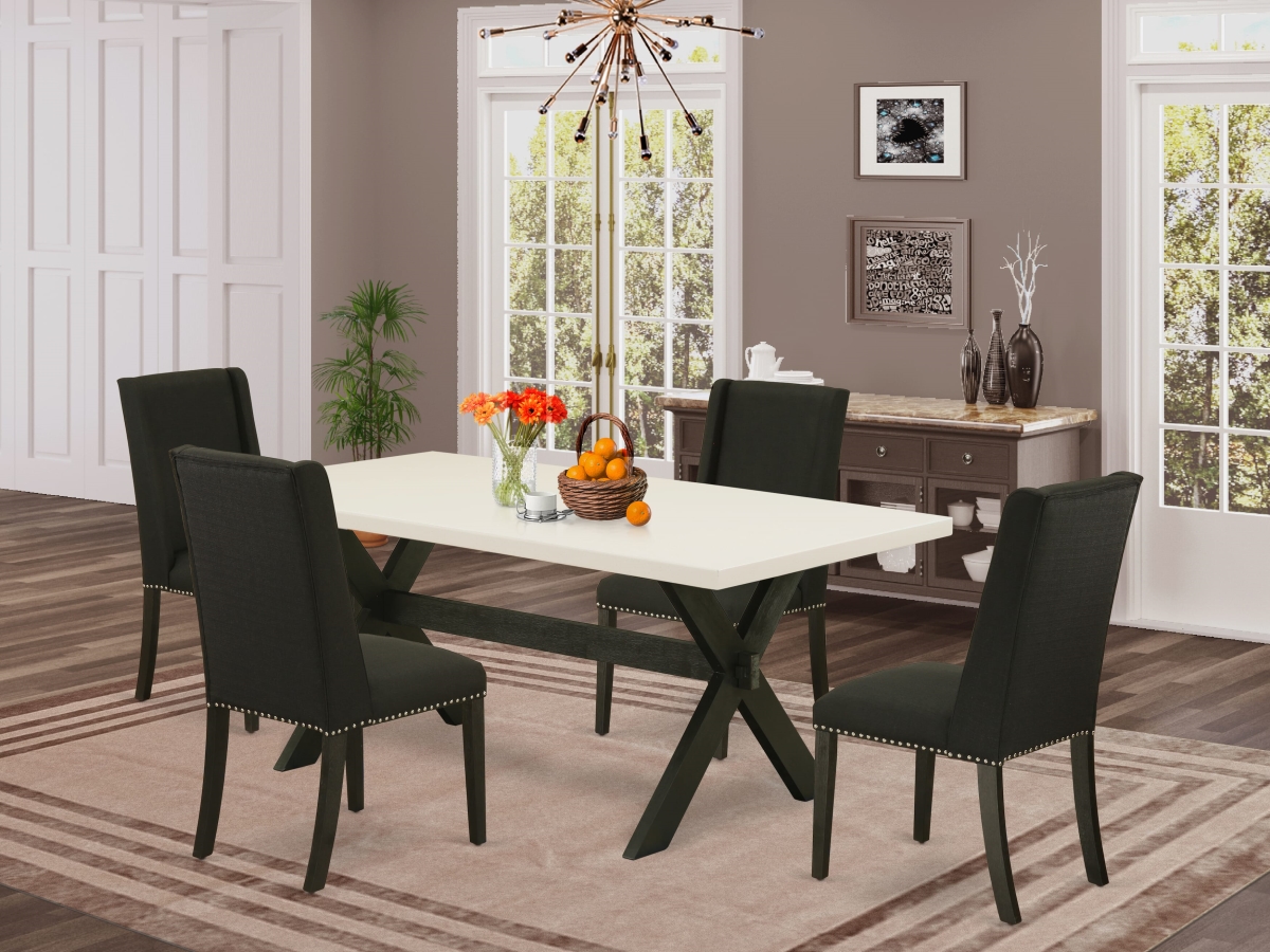X627FL624-5 Dinette Table with Linen White Rectangular Dining Table Top, Multi-Color - 5 Piece