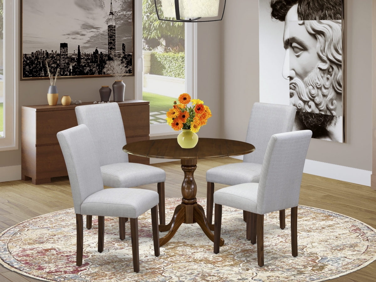 DMAB5-AWA-05 Kitchen Table Set, Antique Walnut - 1 Wooden Table & 4 Gray Parson Chairs - 5 Piece