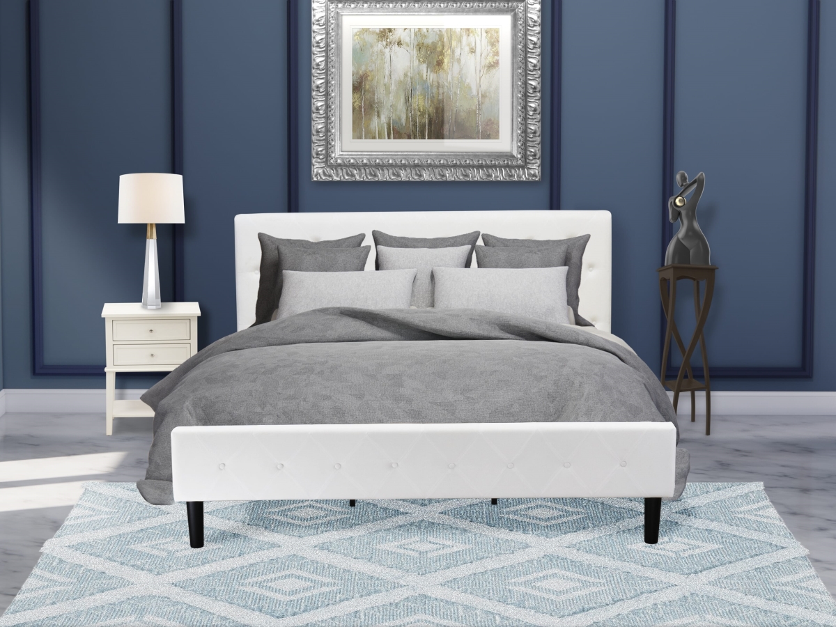 NL19K-1VL0C Bed Set, White Velvet - 1 Bed Linen white Velvet Fabric Headboard & 1 Night Stand - 2 Piece