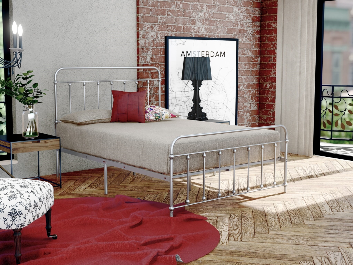GDFBSIL Garland Full Bed Frame with 6 Metal Legs, Silver - Magnificent Bed Frame in Powder Coating Silver Color