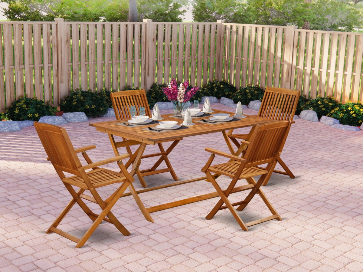 AECM5CANA Modern Folding Table Set, Natural Oil - An Exquisite Dining Table with 4 Outdoor Dining Armchairs - 5 Piece