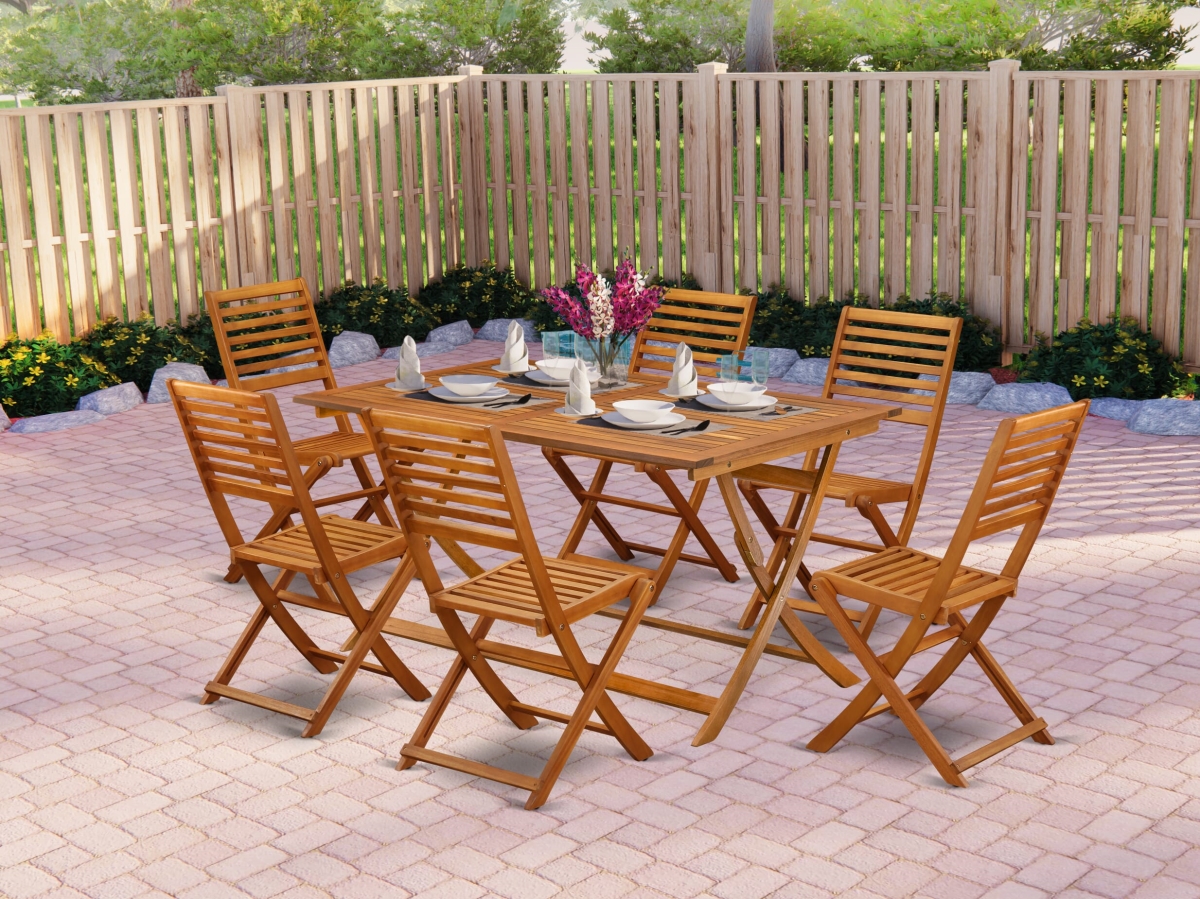 AEBS7CWNA Innovative Table Set Outdoor, Natural Oil - A Wood Folding Table with 6 Arm Less Modern Dining Chairs - 7 Piece