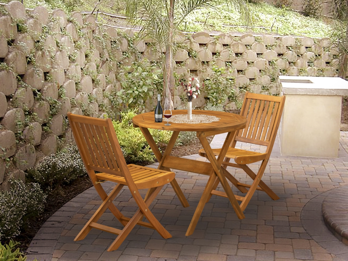 East West Furniture - 3-Pc Patio Table Set Consists of a Wooden Folding Table and 2 Folding Patio Chairs Ideal for - Multi-Color
