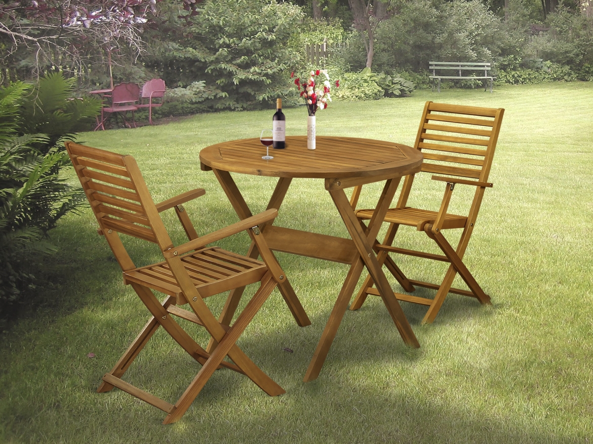 MNBS3CANA Wood Patio Dining Set Contains A Foldable Dining Table & 2 Folding Camping Chairs, Natural Oil - 3 Piece