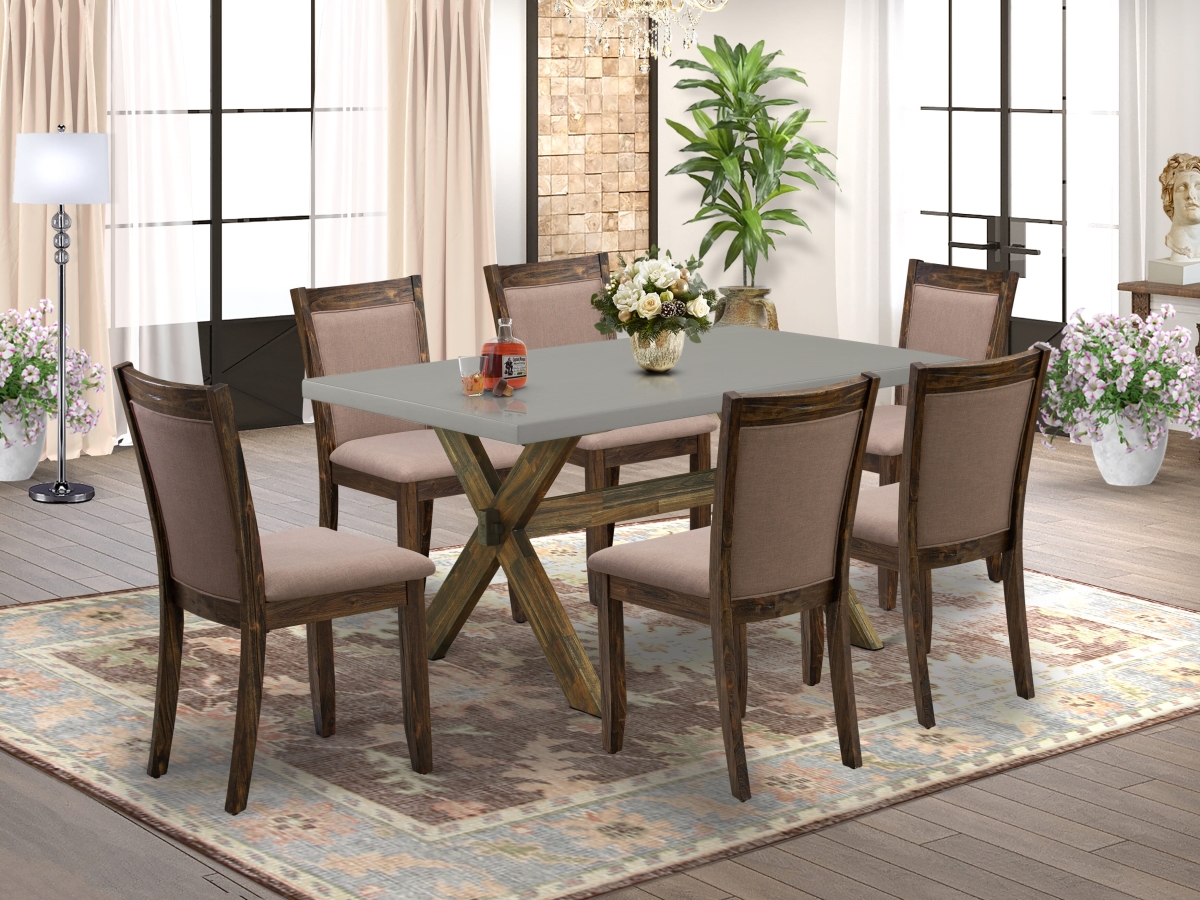 X796MZ748-7 Dinette Room Set, Multi-Color - 6 Padded Parson Chairs & 1 Modern Kitchen Table - 7 Piece
