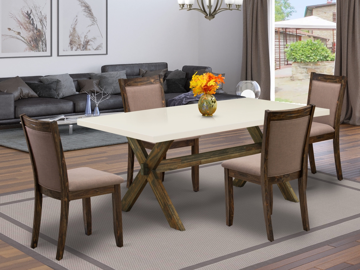 X727MZ748-5 Dinette Set, Multi-Color - A Wooden Dining Table with Trestle Base & 4 Coffee Wooded Chairs - 5 Piece
