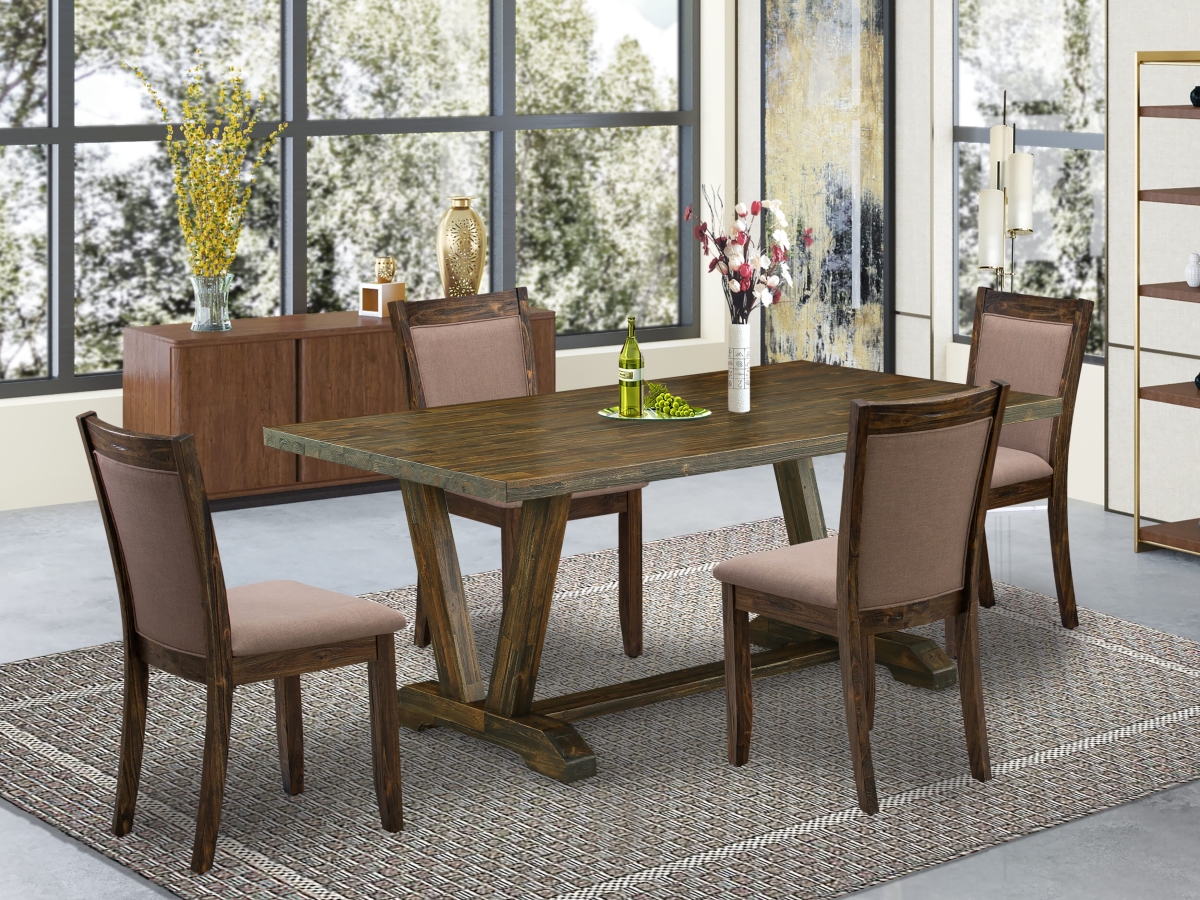 V777MZ748-5 Kitchen Table Set, Multi-Color - A Kitchen Table with Trestle Base & 4 Coffee Parsons Chairs - 5 Piece