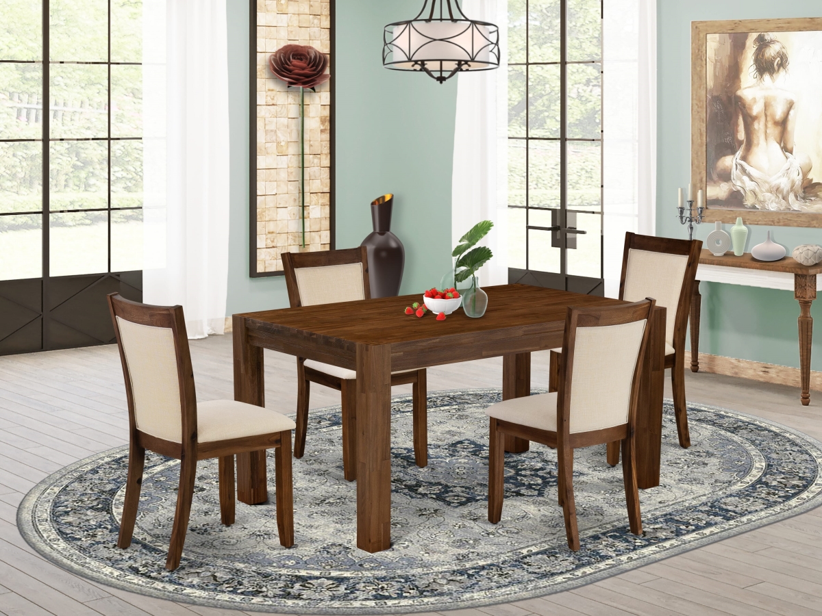 CNMZ5-NN-32 Dinner Table Set, Walnut - A Dining Table & 4 Dining Chairs with Stylish Back - 5 Piece