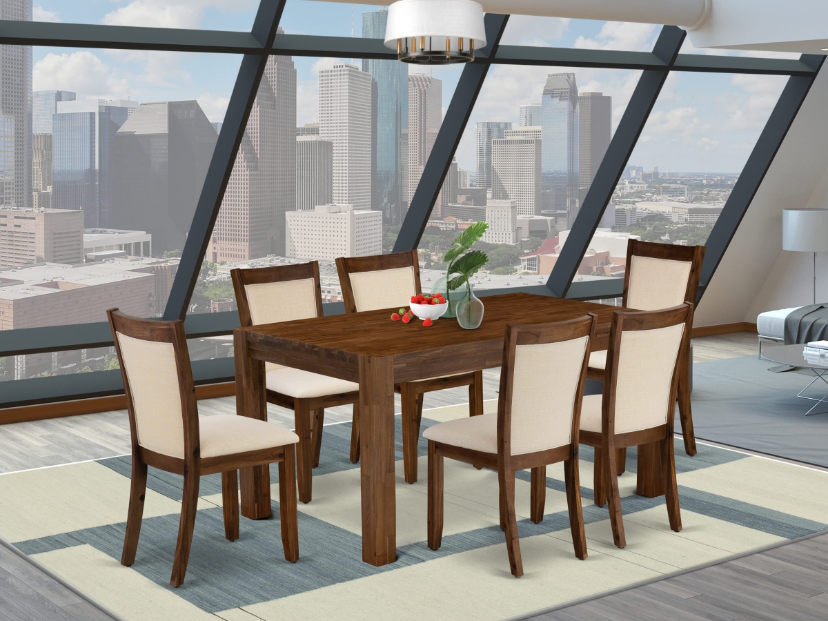 CNMZ7-NN-32 s Dining Set, Walnut - A Dining Table & 6 Mid Century Chairs with Stylish Back - 7 Piece