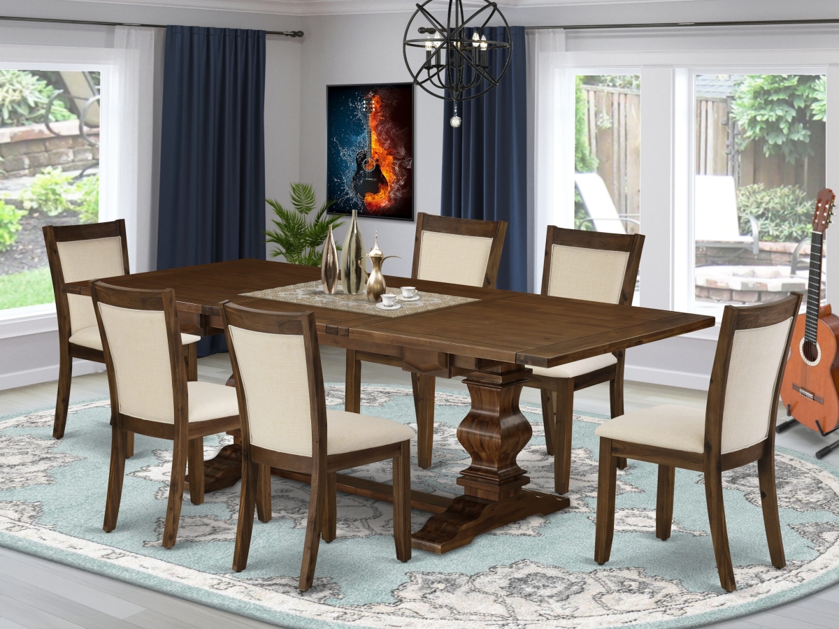 LAMZ7-N8-32 Table Set, Walnut - 1 Dining Table & 6 Dining Chairs with Stylish Back - 7 Piece