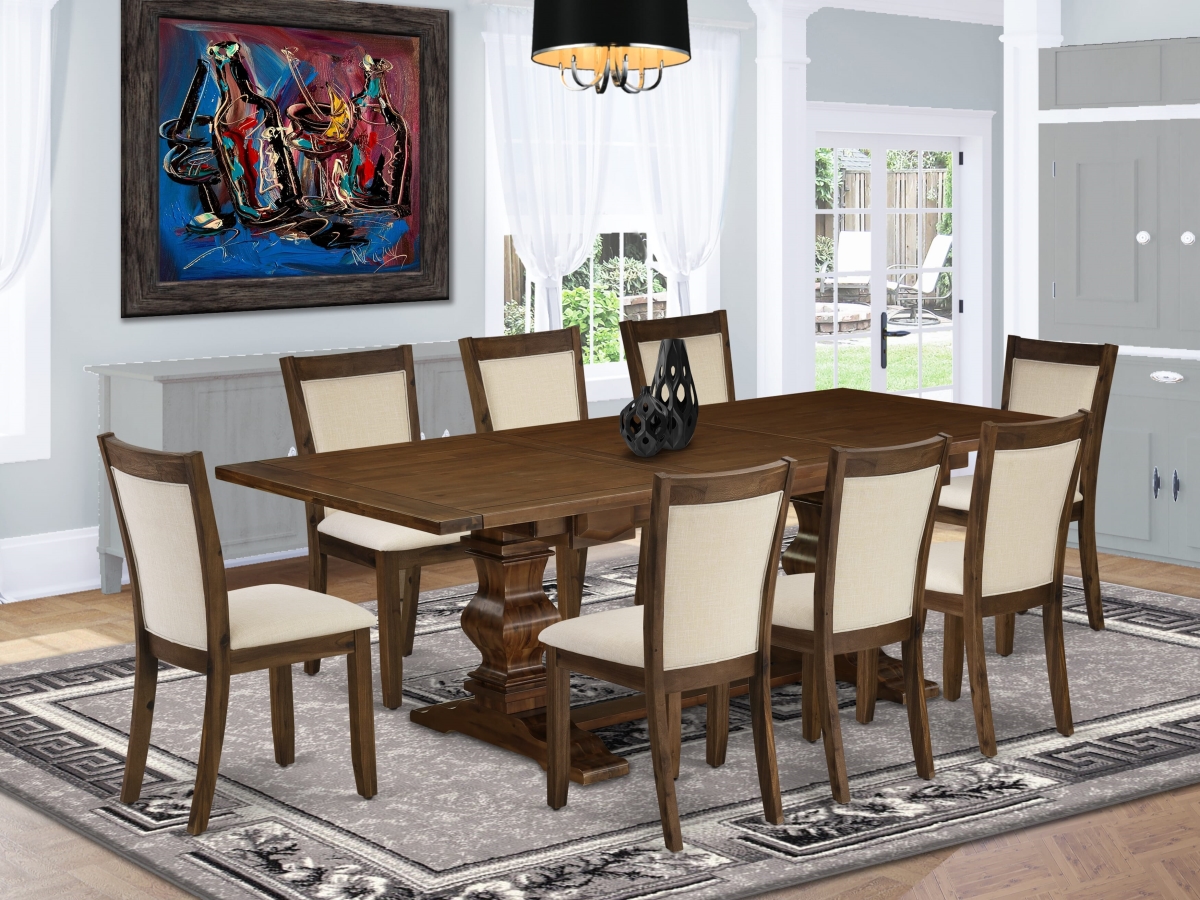 LAMZ9-N8-32 s Kitchen Table Set, Walnut - 1 Dining Table & 8 Dining Chairs with Stylish Back - 9 Piece