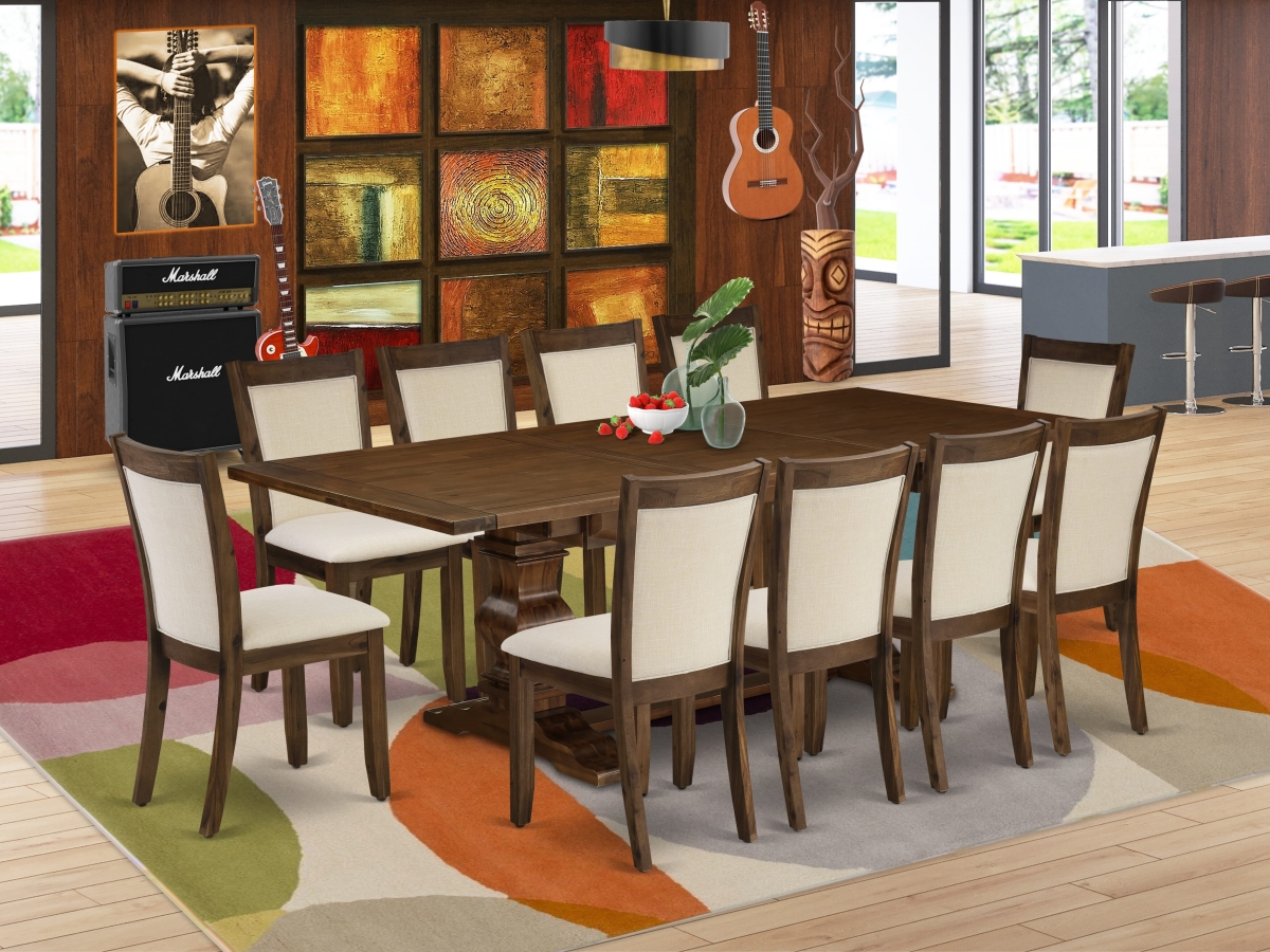 LAMZ11-N8-32 s Kitchen Table Set, Walnut - 1 Dining Table & 1 Dining Chairs with Stylish Back - 11 Piece