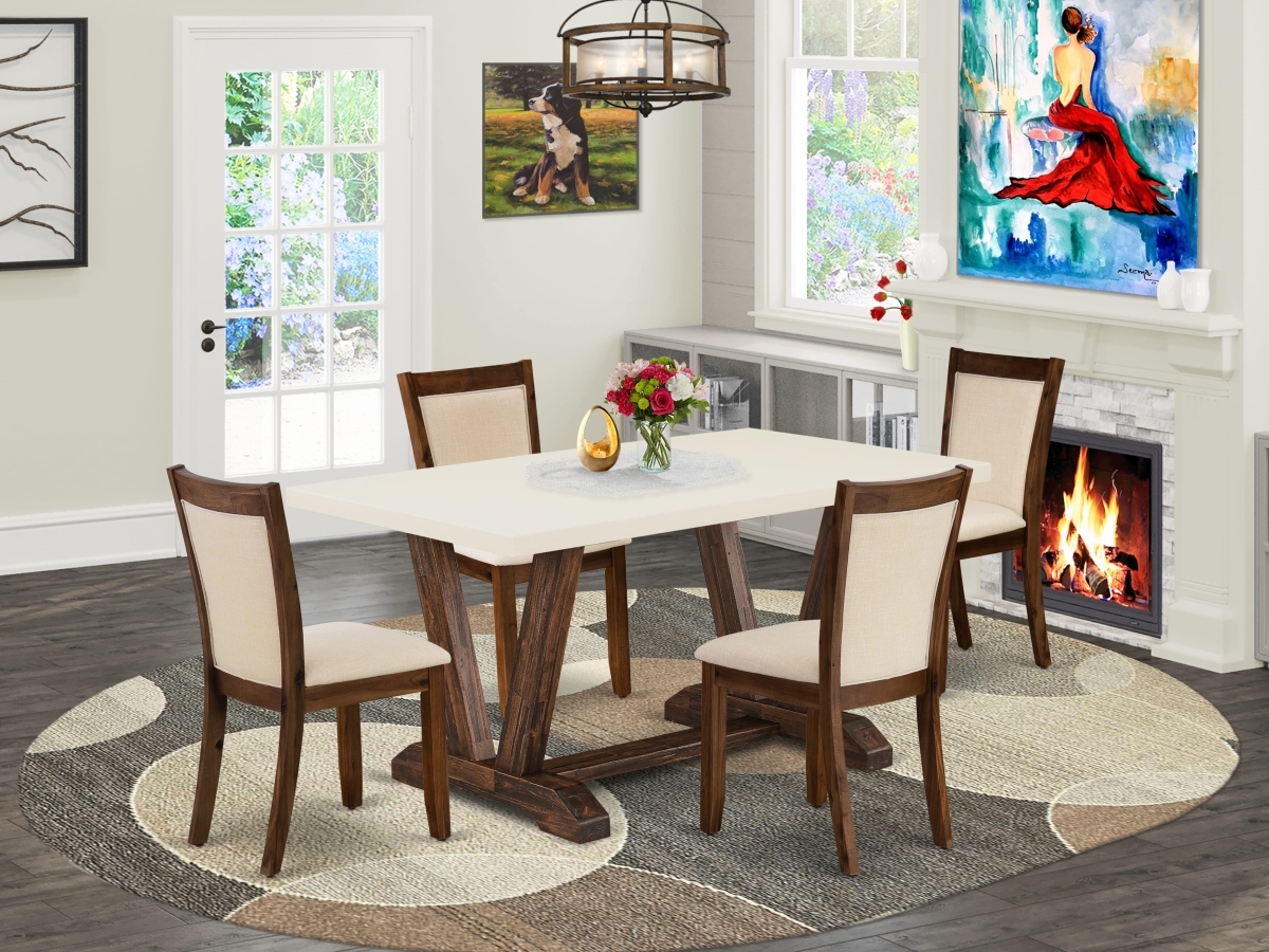 V726MZN32-5 Kitchen Set, Multi-Color - 1 Dining Table & 4 Dining Chairs with Stylish Back - 5 Piece