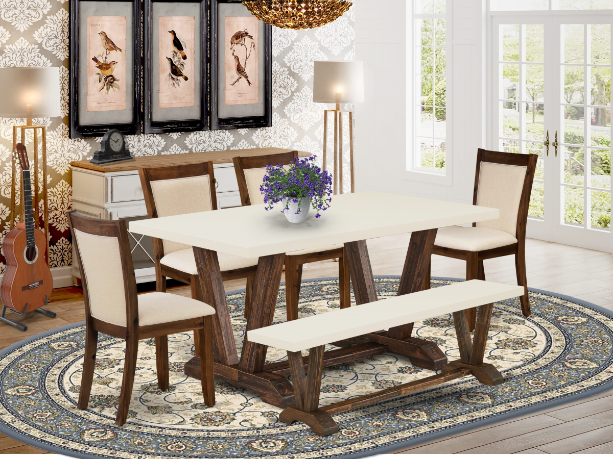V726MZN32-6 Dining Set, Multi-Color - 1 Kitchen Table & A Dining Bench & 4 Dining Chairs with Stylish Back - 6 Piece