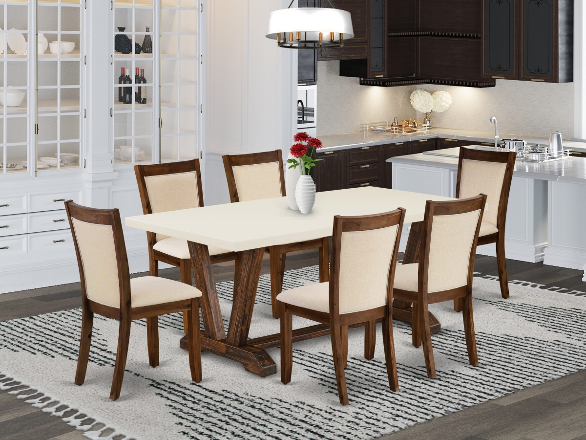 V727MZN32-7 Dining Room Set, Multi-Color - A Dining Table & 6 Dining Chairs with Stylish Back - 7 Piece