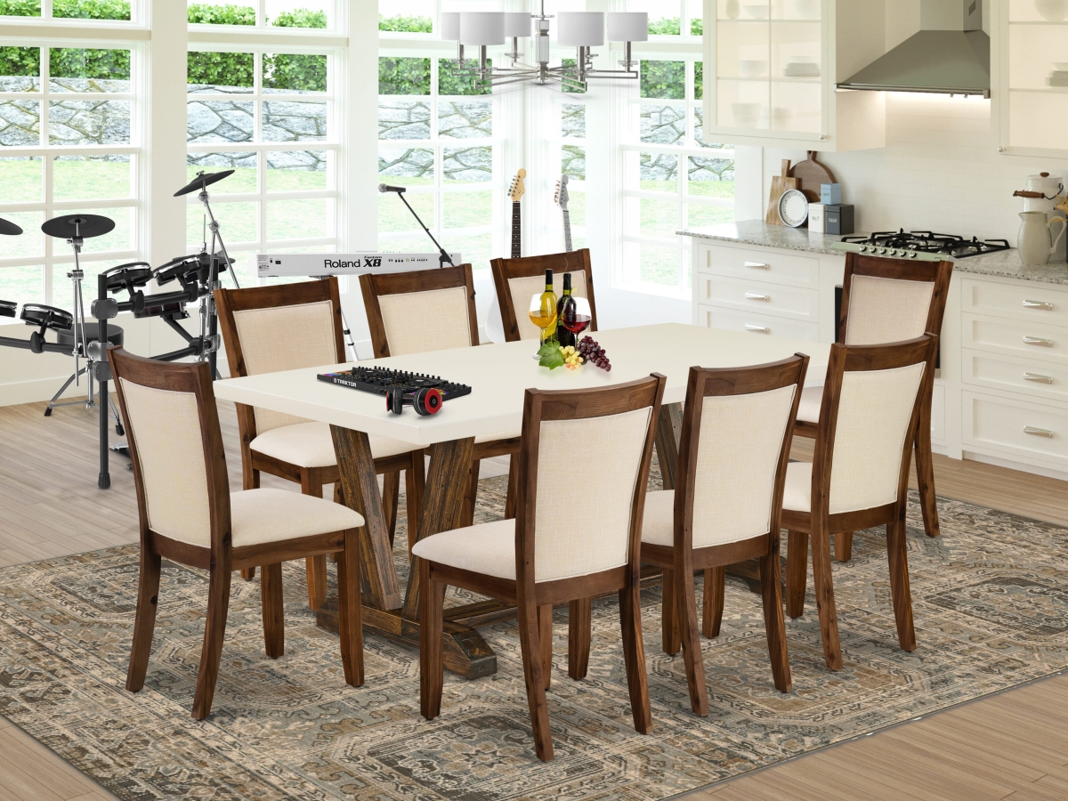 V727MZN32-9 Kitchen Table Set, Multi-Color - A Dining Table & 8 Dining Chairs with Stylish Back - 9 Piece