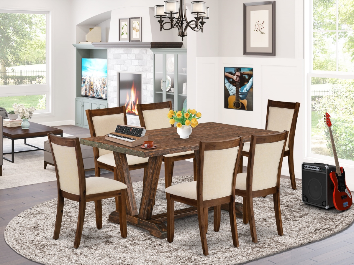 V776MZN32-7 s Kitchen Table Set, Multi-Color - 6 Dining Chairs with Stylish Back & 1 Kitchen Table - 7 Piece