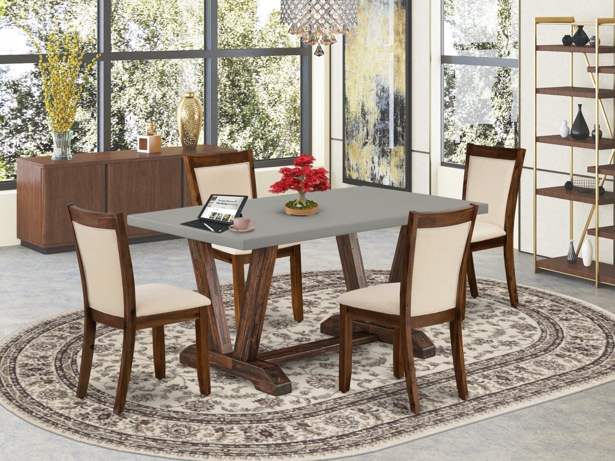 V796MZN32-5 Modern Dining Set with A Mid Century Table & 4 Light Beige Parson Chairs, Multi-Color - 5 Piece