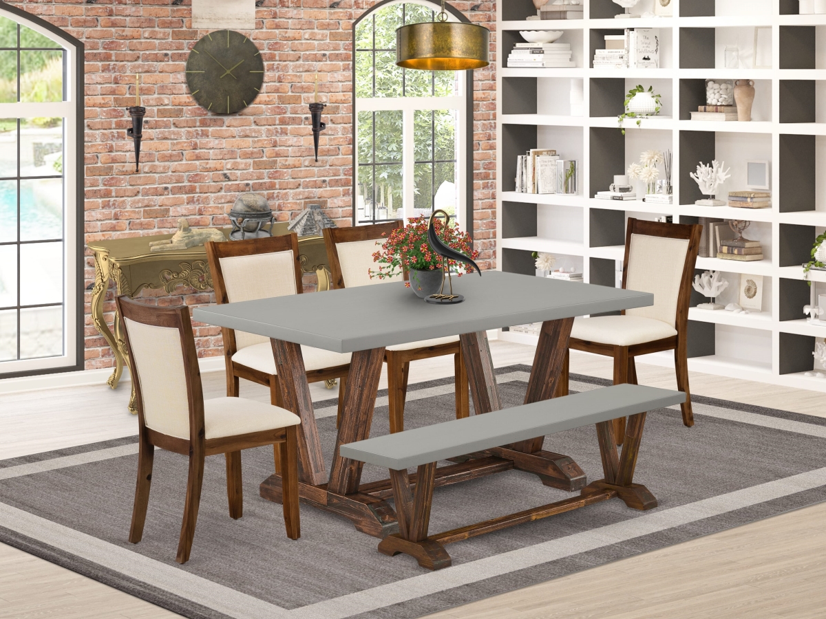 V796MZN32-6 Dining Room Set Contains A Dining Table & A Bench with 4 Light Beige Padded Chairs, Multi-Color - 6 Piece