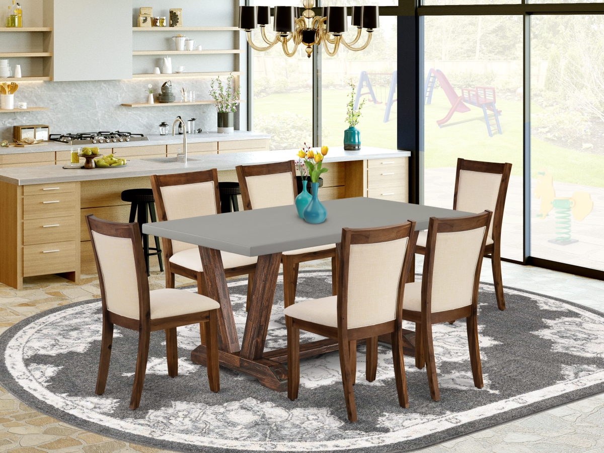 V796MZN32-7 Dinette Set, Multi-Color - A Wood Kitchen Table & 6 Light Beige Modern Dining Chairs - 7 Piece