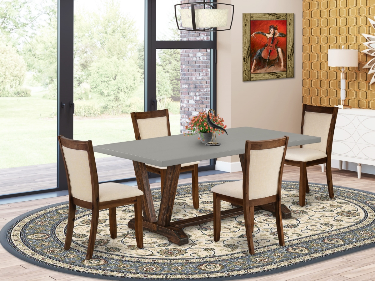 V797MZN32-5 Modern Dining Set with A Wooden Dining Table & 4 Light Beige Dining Chairs, Multi-Color - 5 Piece