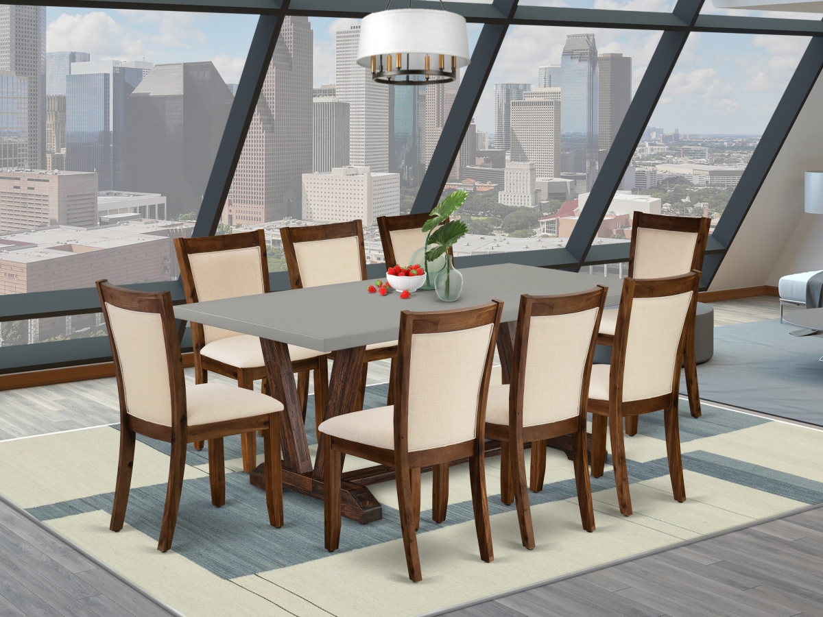 V797MZN32-9 Dining Set with A Dining Room Table & 8 Light Beige Parson Dining Chairs, Multi-Color - 9 Piece