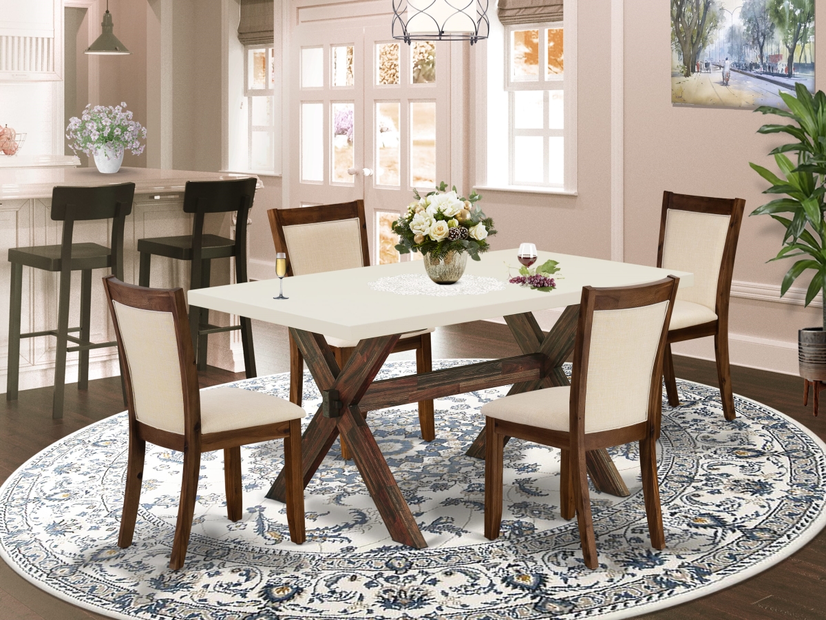 X726MZN32-5 Dining Room Set Contains A Dining Room Table & 4 Light Beige Upholstered Chairs, Multi-Color - 5 Piece