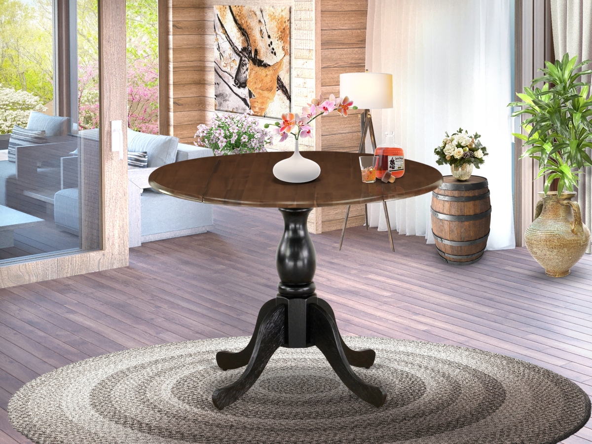 DST-WBK-TP Wood Kitchen Table with Drop Leaves, Walnut & Black - Walnut Table Top & Black Pedestal Leg Finish