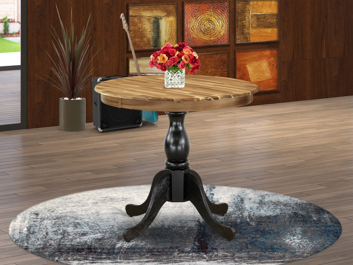 AST-NBK-TP Round Dining Table, Natural & Black - Natural Table Top & Black Pedestal Leg Finish