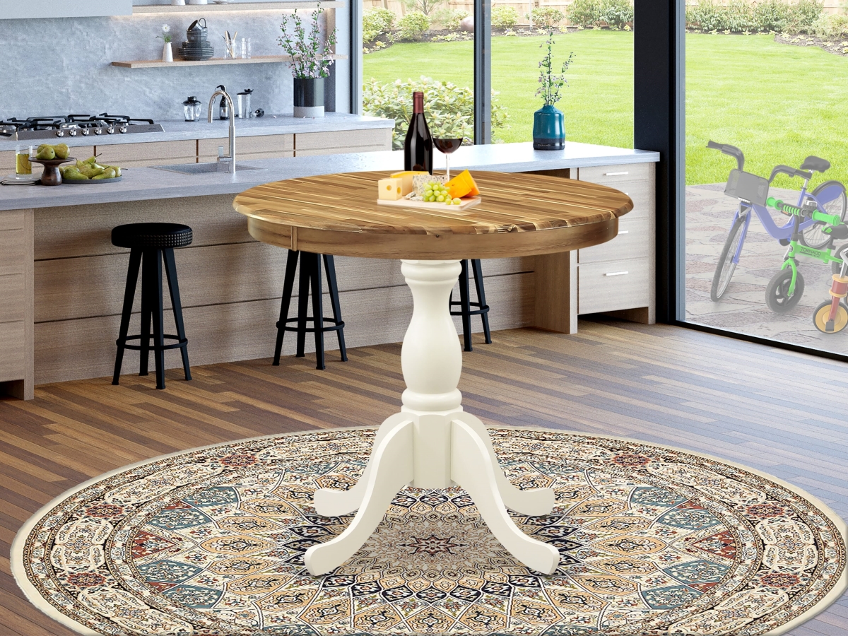 AST-NLW-TP Dining Room Table, Natural & Linen White - Natural Table Top & Linen White Pedestal Leg Finish