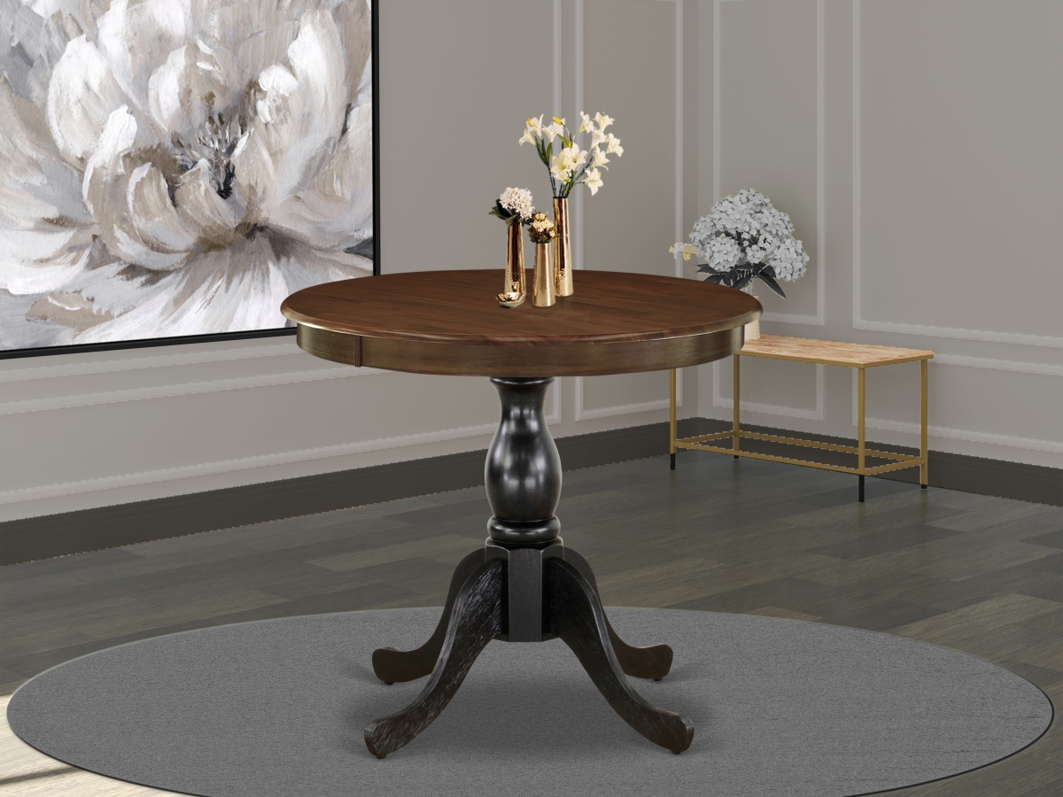 AST-WBK-TP Kitchen Table, Walnut & Black - Walnut Table Top & Black Pedestal Leg Finish