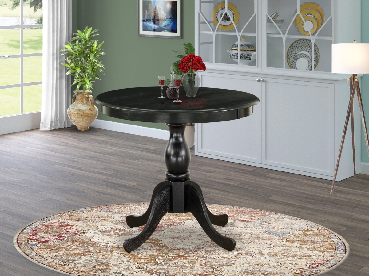 AST-BLK-TP Round Kitchen Table, Black - Black Table Top & Black Pedestal Leg Finish