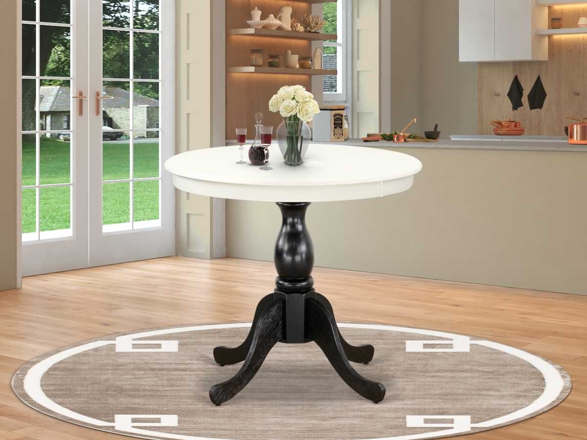 AST-LBK-TP Modern Dining Table, Linen White & Black - Linen White Table Top & Black Pedestal Leg Finish