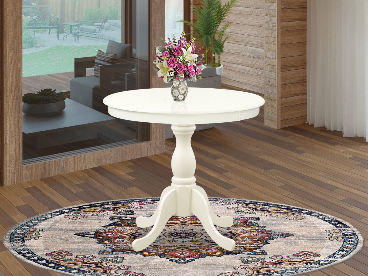AST-LWH-TP Mid Century Modern Dining Table, Linen White - Linen White Table Top & Linen White Pedestal Leg Finish