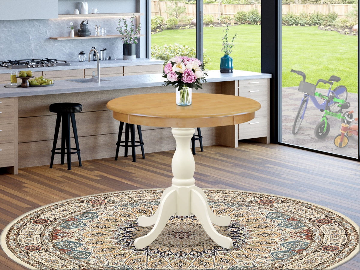 AST-OLW-TP Dining Room Table, Oak & Linen White - Oak Table Top & Linen White Pedestal Leg Finish