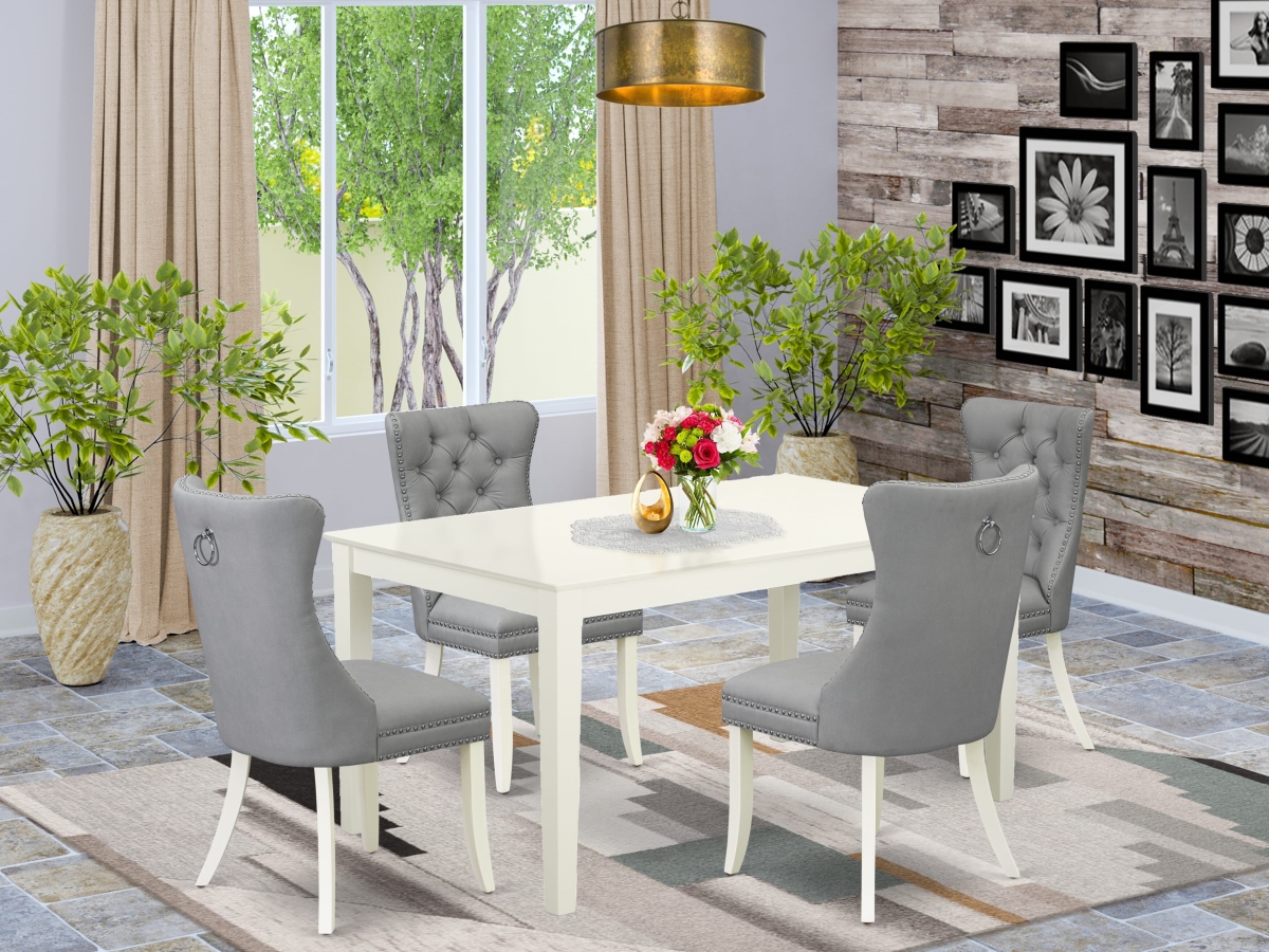CADA5-LWH-27 Kitchen Table Set with A Rectangle Dining Table & 4 Upholstered Parson Chairs, Linen White - 5 Piece