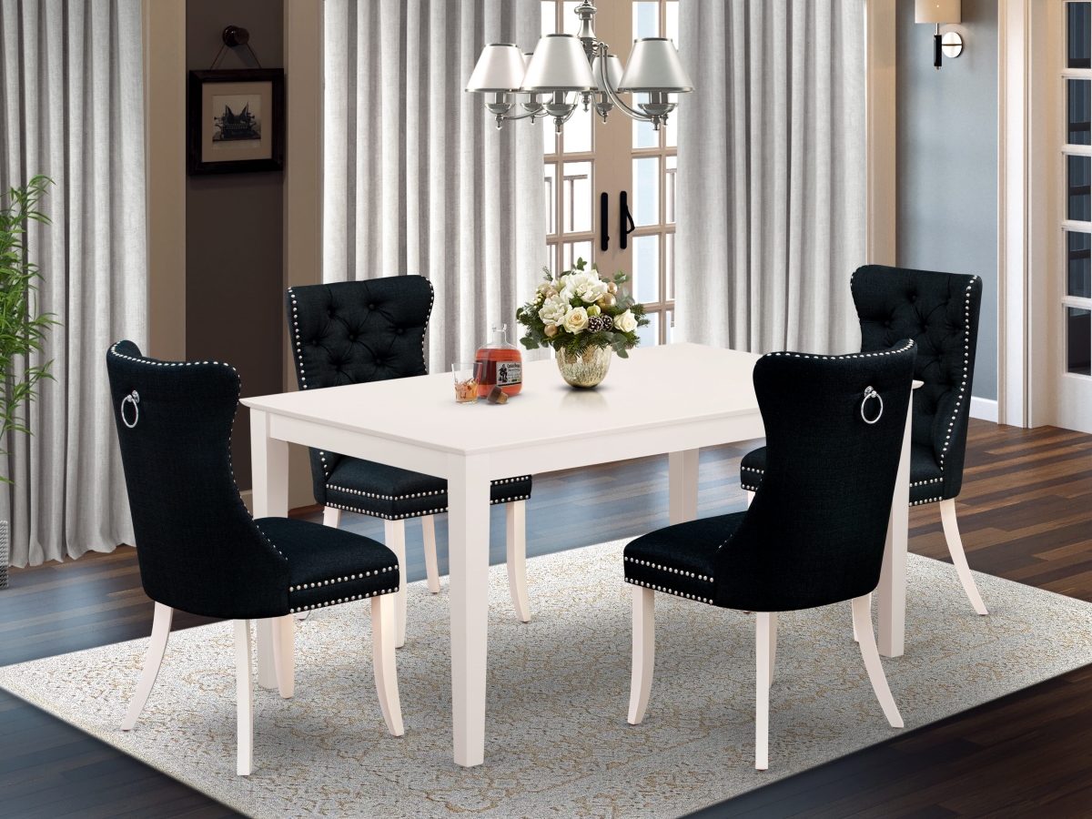CADA5-LWH-24 Kitchen Table Set, Linen White - A Rectangle Dining Table & 4 Upholstered Chairs - 5 Piece