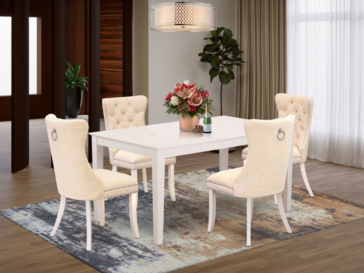 CADA5-LWH-32 Kitchen Table Set Contains A Rectangle Dining Table & 4 Padded Chairs, Linen White - 5 Piece