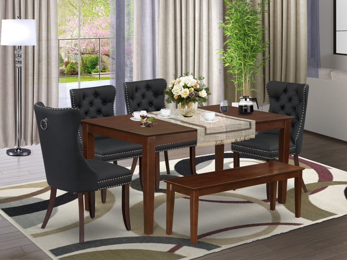 CADA6-MAH-12 Dinette Set with A Rectangle Dining Room Table & 4 Chairs with A Bench, Mahogany - 6 Piece