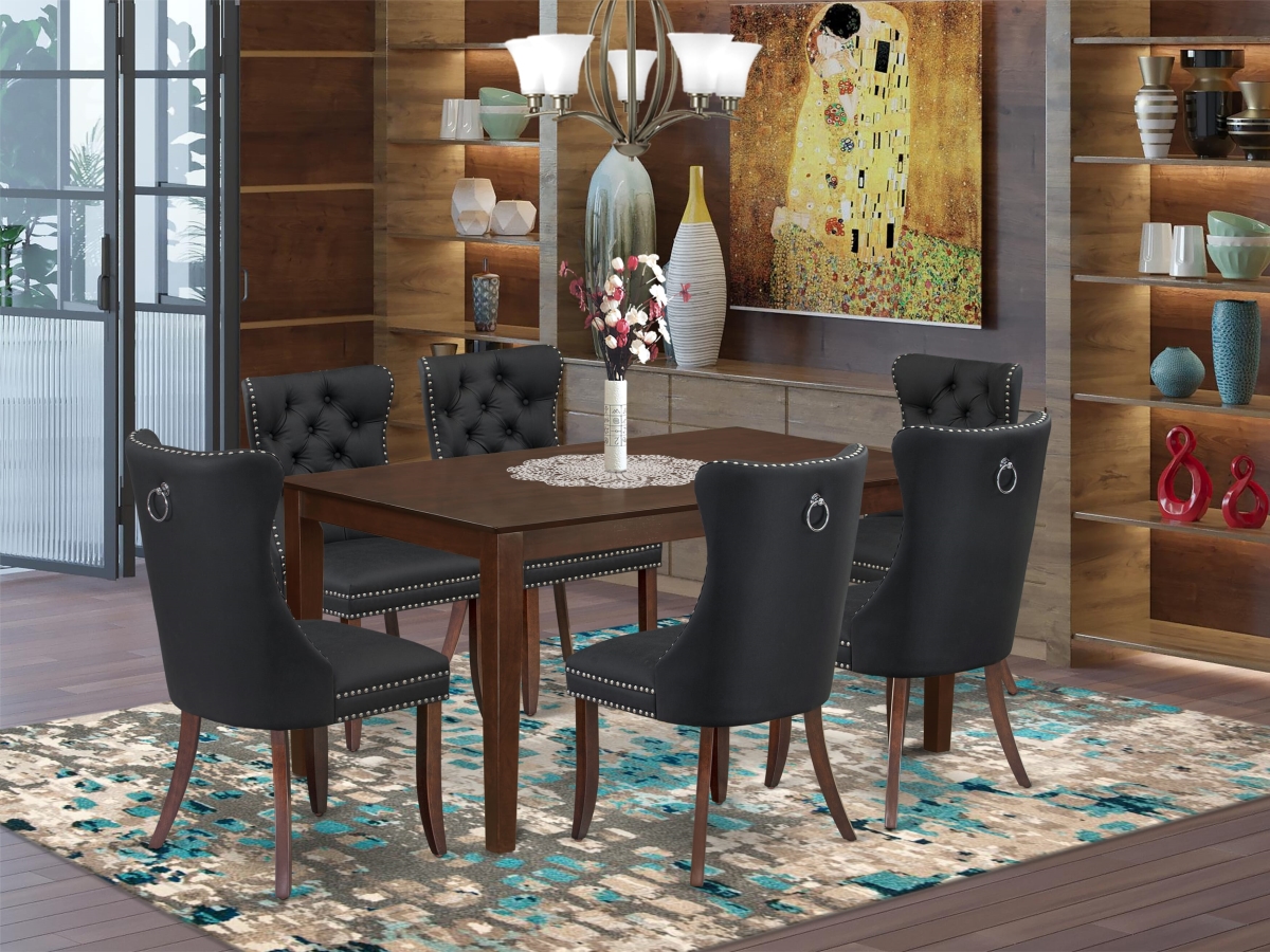 CADA7-MAH-12 Dining Room Set - A Rectangle Solid Wood Table & 6 Upholstered Chairs, Mahogany - 7 Piece