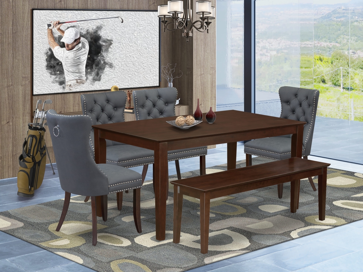 CADA6-MAH-13 Dinette Set with A Rectangle Kitchen Table & 4 Chairs with A Bench, Mahogany - 6 Piece