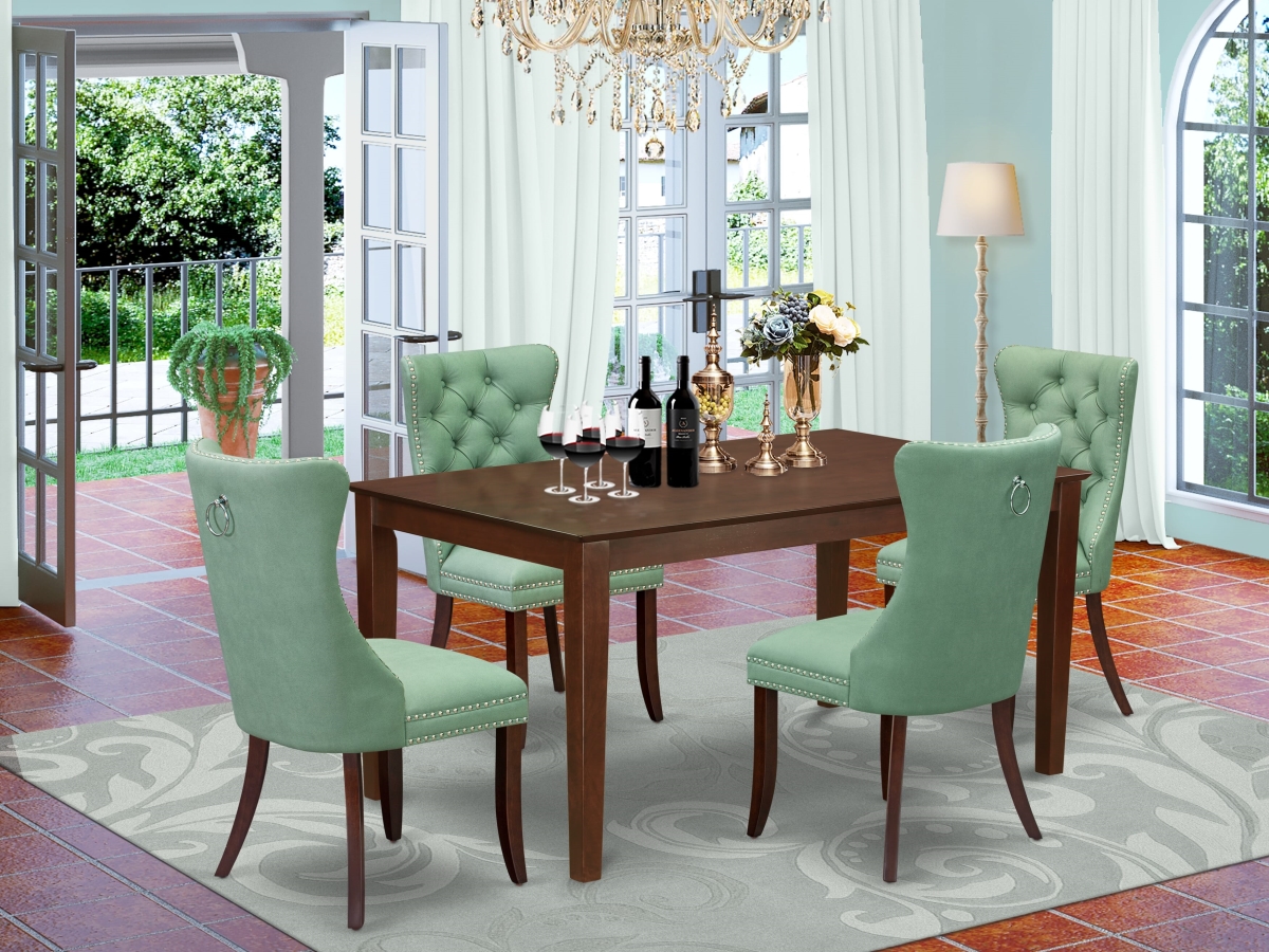 CADA5-MAH-22 Kitchen Table Set, Mahogany - A Rectangle Dining Room Table & 4 Upholstered Chairs - 5 Piece