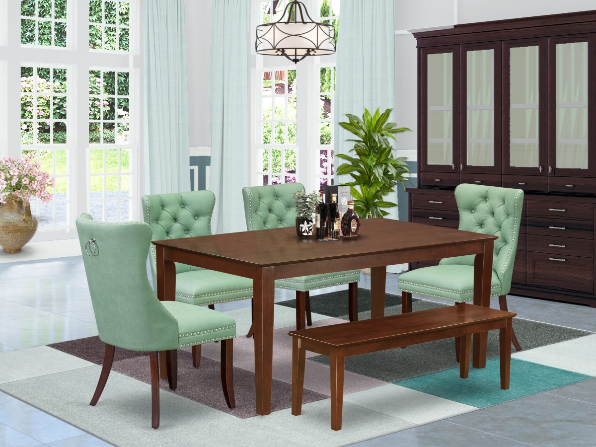 CADA6-MAH-22 Dining Room Set, Mahogany - A Rectangle Kitchen Table & 4 Upholstered Chairs with A Bench - 6 Piece